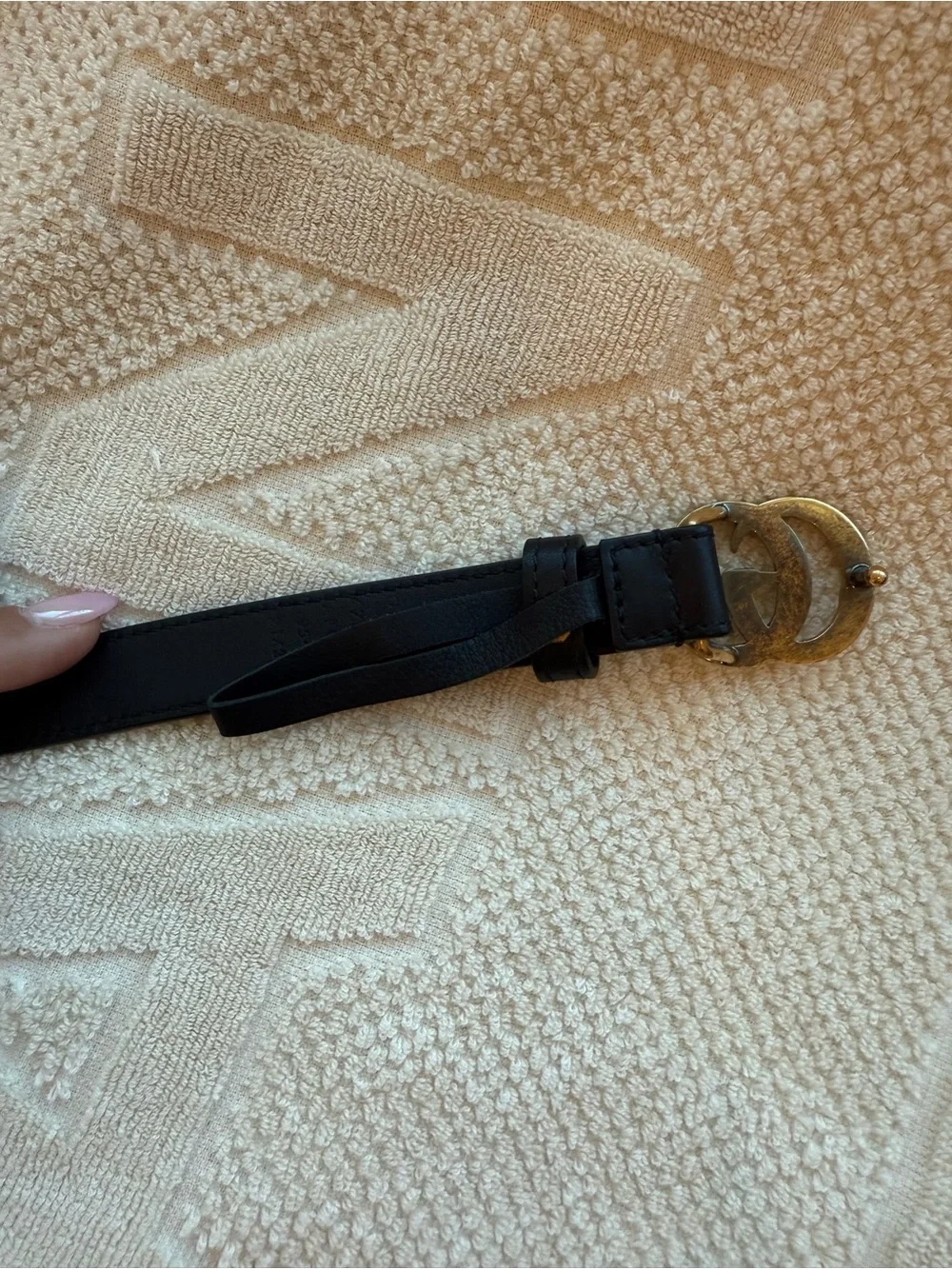 Gucci Black Leather Belt with Pearl-Studded Double G Gold Buckle